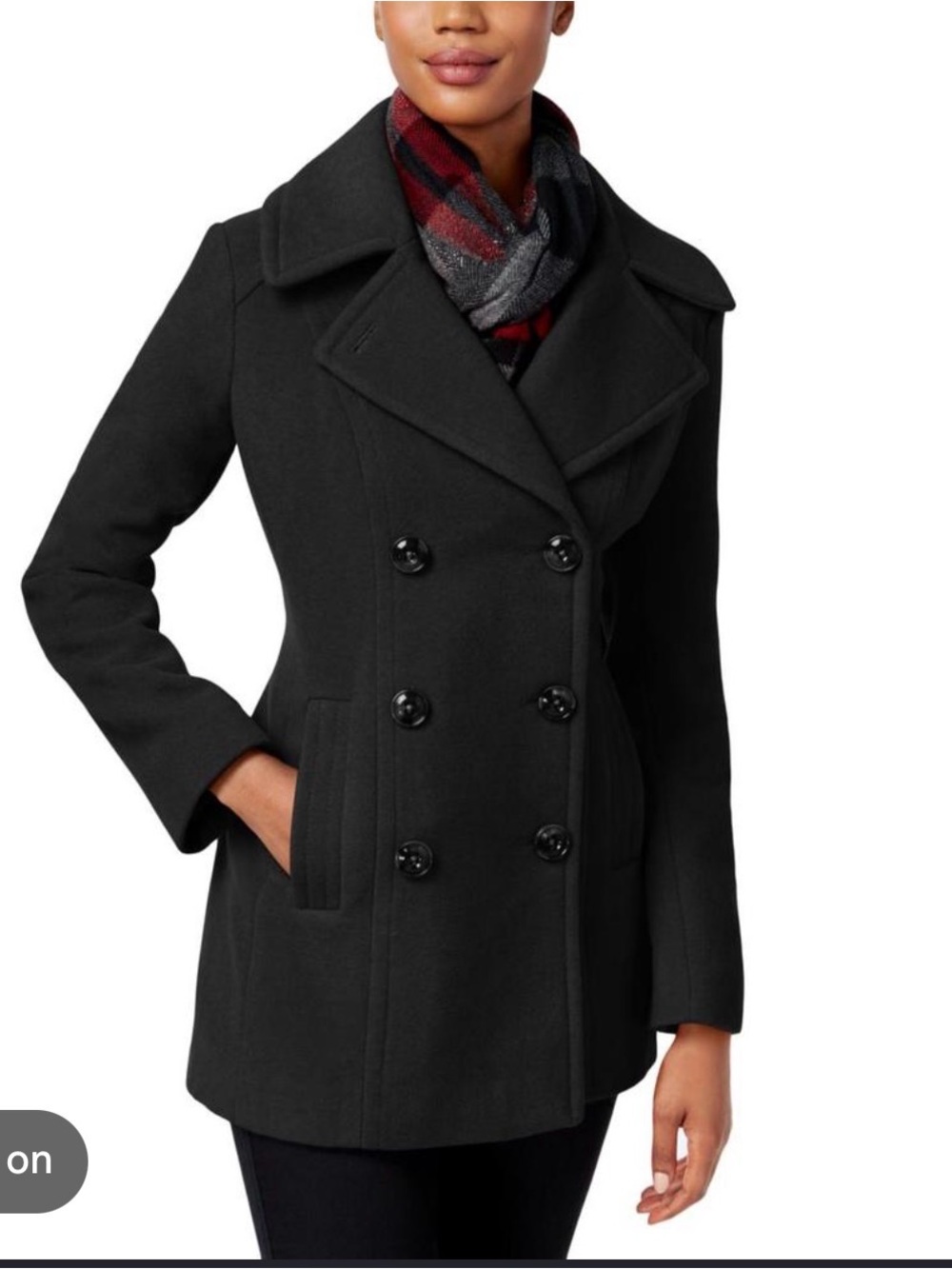 Micheal Kors Short Pea Women's Double-Breasted Charcoal Wool Peacoat